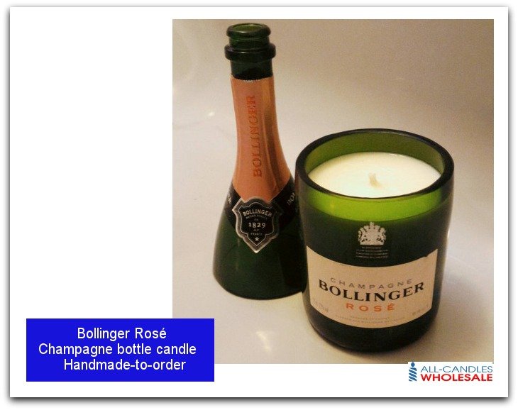 Personalised Bollinger Rose Label Champagne Bottle Candle with Topper