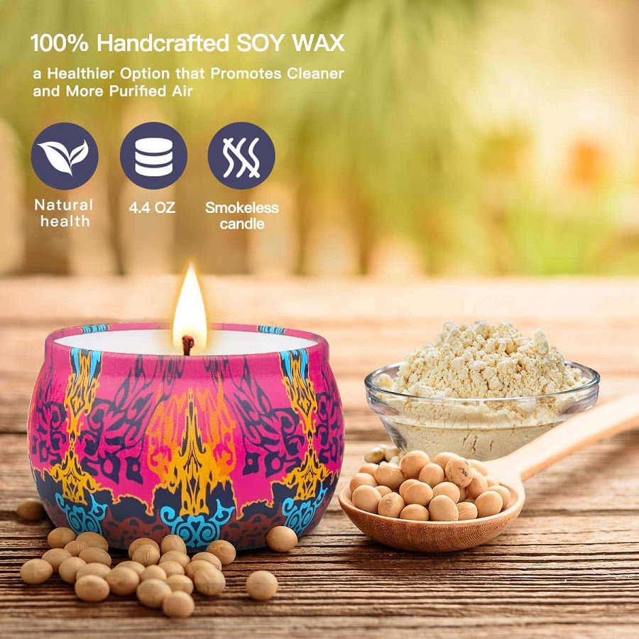 Set of 4 Natural Soy Wax Portable Travel Tin Scented Candles